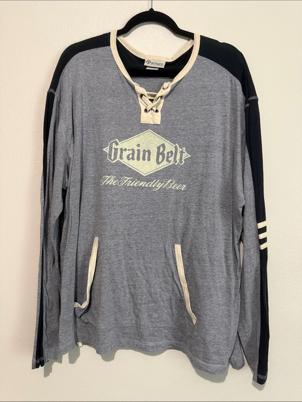 Grain Belt Lace-Up Long Sleeve Tee - Gray/Black